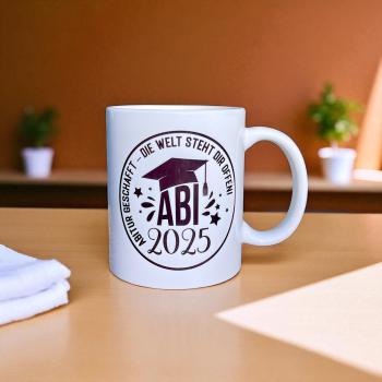 Keramiktasse - ABI 2025 - Abitur geschafft - Die Welt steht dir offen - Schulabschluss - Personalisierung möglich - Kaffeetasse - Teetasse - Artikel-Nr. 1100003